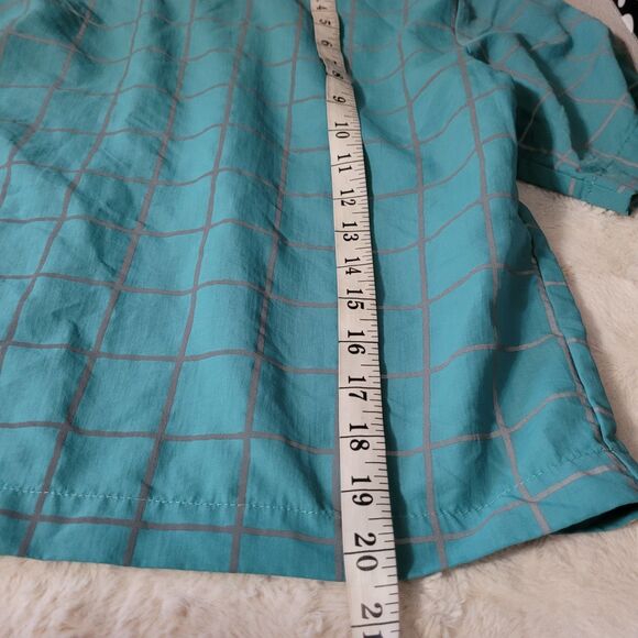 ME. Melody Ehsani Size XS Teal Blue Gray Reflective Striped Checkered Shirt - Picture 7 of 9